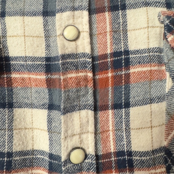 Lucky Brand Pearl Snap Flannel Shirt Plaid Blue Cream Mens Size XL - Picture 5 of 9